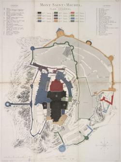 plan du monument sur lequel sont figurées, grâce à un code couleur, les différentes campagnes de construction du Mont-Saint-Michel.