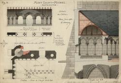 En 1872, l’architecte Édouard Corroyer (1835-1904) est chargé par la direction des Beaux-Arts de la restauration du Mont-Saint-Michel